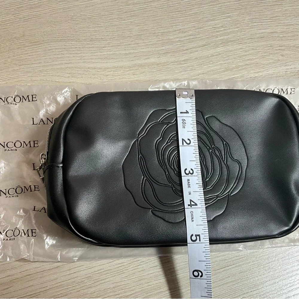 Lancome Black Cosmetic Makeup Perfume Gift Bag Rose Design Zipper